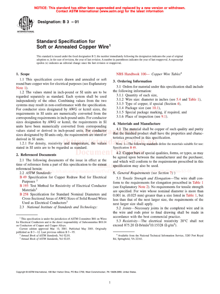 ASTM B3 2001 Soft or Annealed Copper Wire | PDF