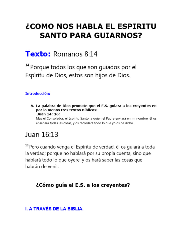 Maneras en Que Nos Habla El Espiritu Santo para Guiarnos | PDF ...