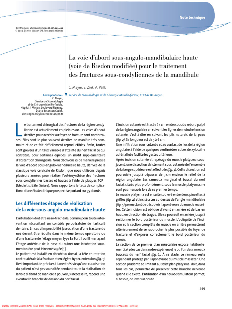 Voie de Risdon modifiée pour fractures mandibulaires | PDF | Anatomie ...