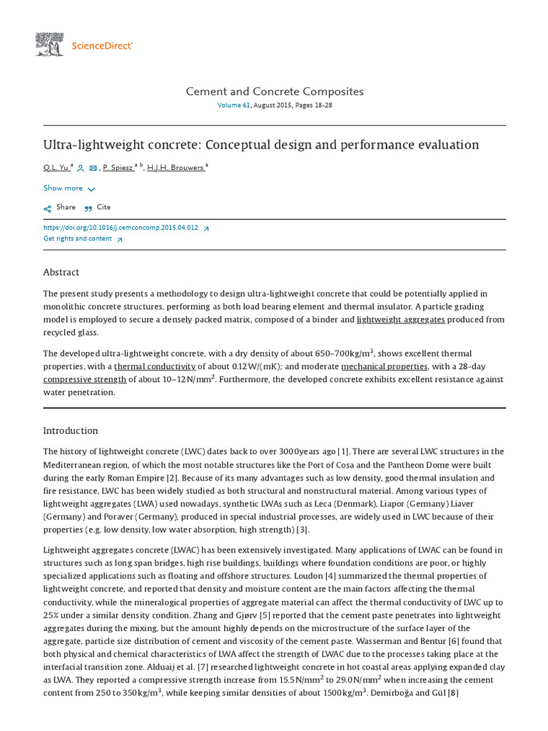 Ultra Lightweight Concrete Conceptual Design And Performance