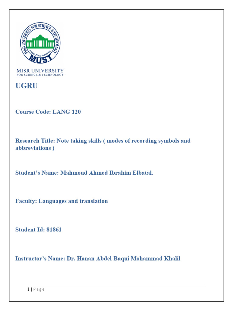 Note Taking Skills (Modes of Recording Symbols and Abbreviations) | PDF ...