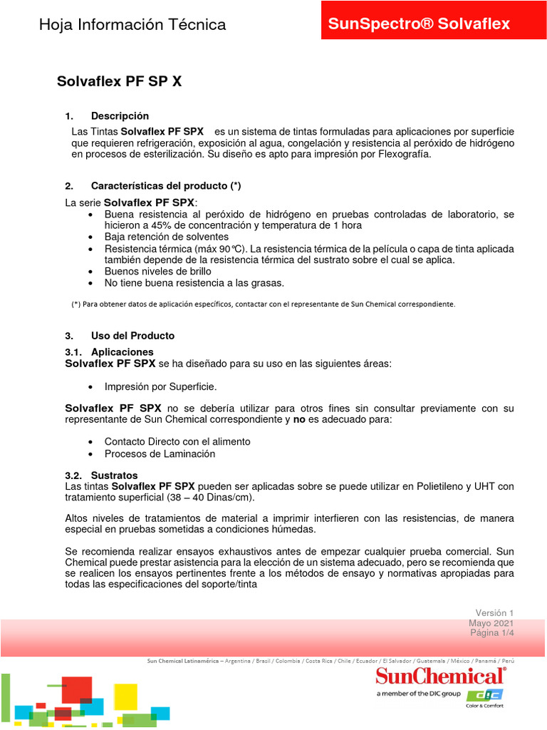 Tintas Solvaflex PF SPX: Información Técnica | PDF | Alimentos