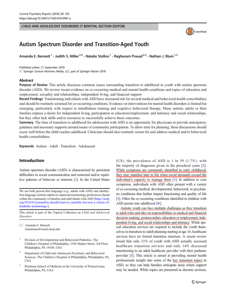 Autism Spectrum Disorder and Transition Aged Youth | PDF | Autism ...