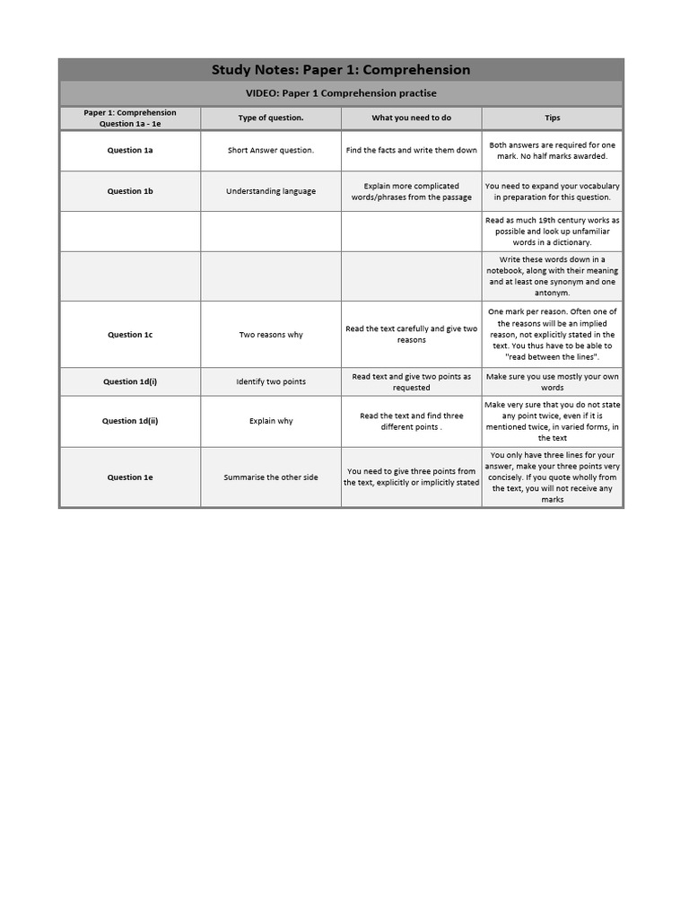 Paper 1 Comprehension Practice Guide | PDF | Reading Comprehension ...