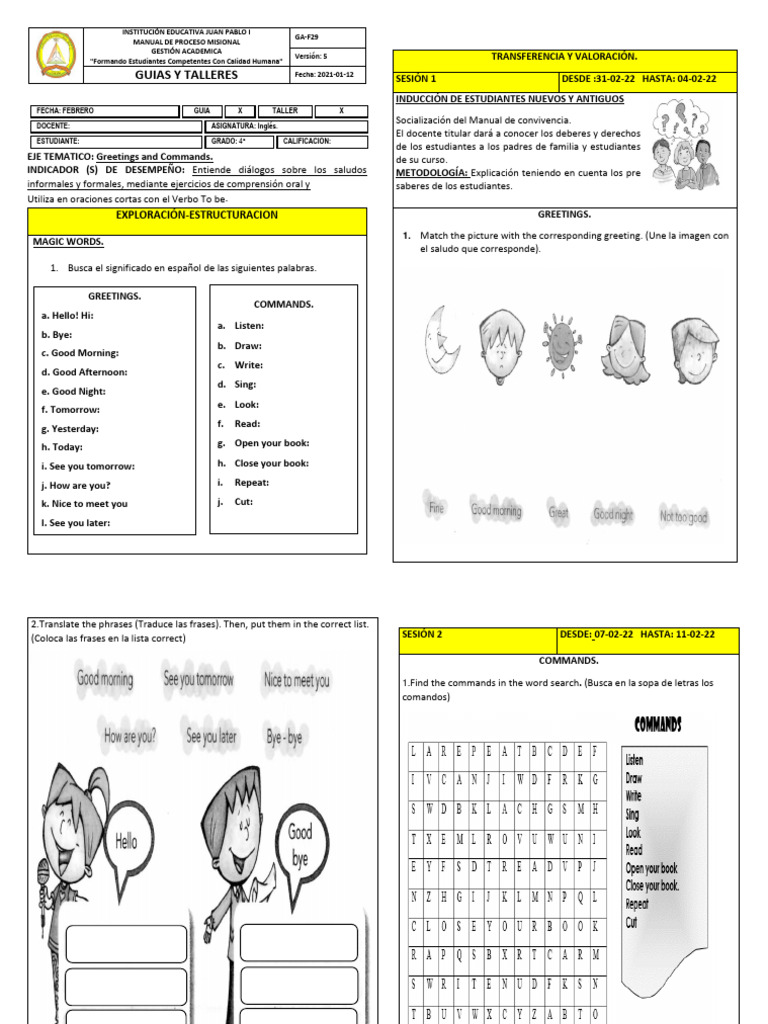 Guía de Inglés para 4° Grado | PDF