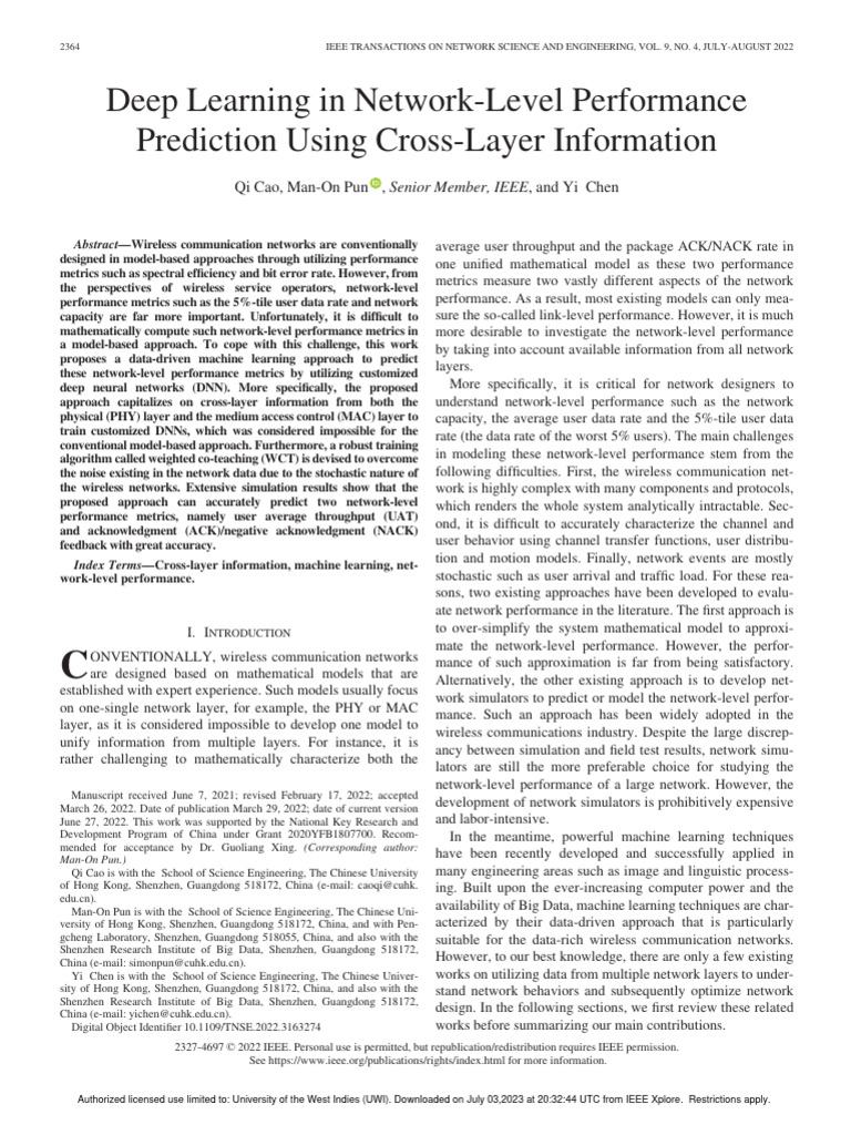 Deep Learning in Network-Level Performance Prediction Using Cross-Layer ...