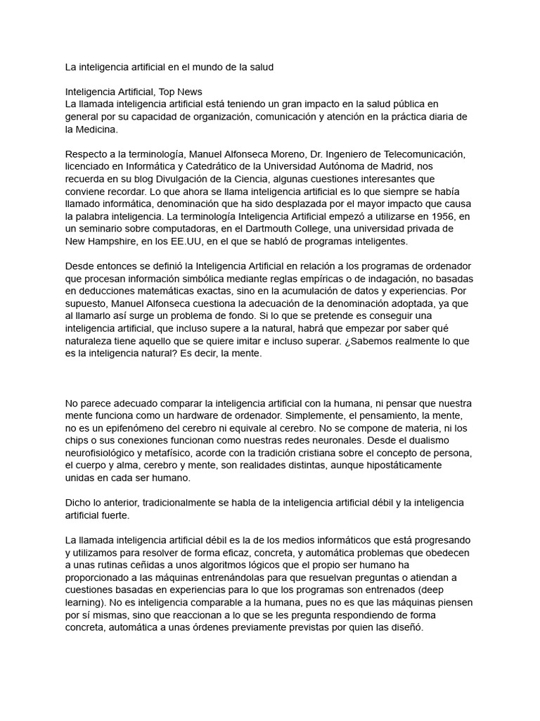 Inteligencia Artificial en Salud Pública | PDF | Inteligencia ...