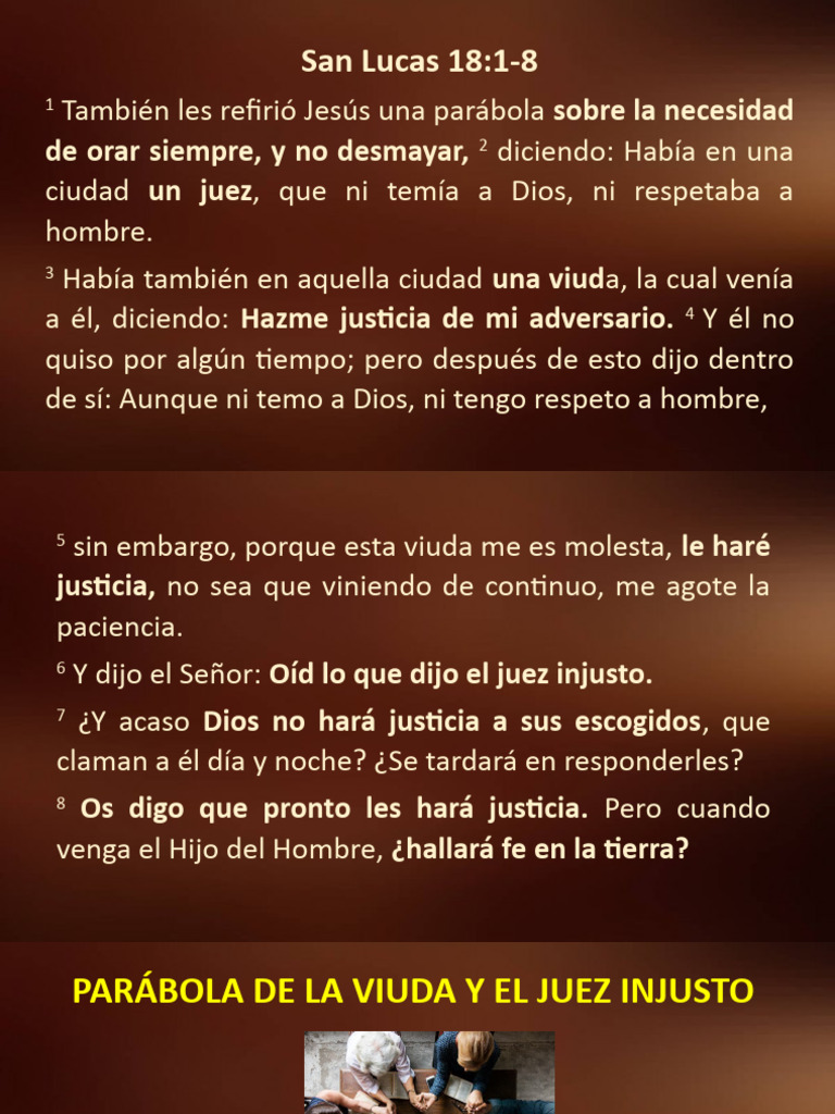 PARÁBOLA DE LA VIUDA Y EL JUEZ INJUSTO | PDF | Oración | Parábolas de Jesús