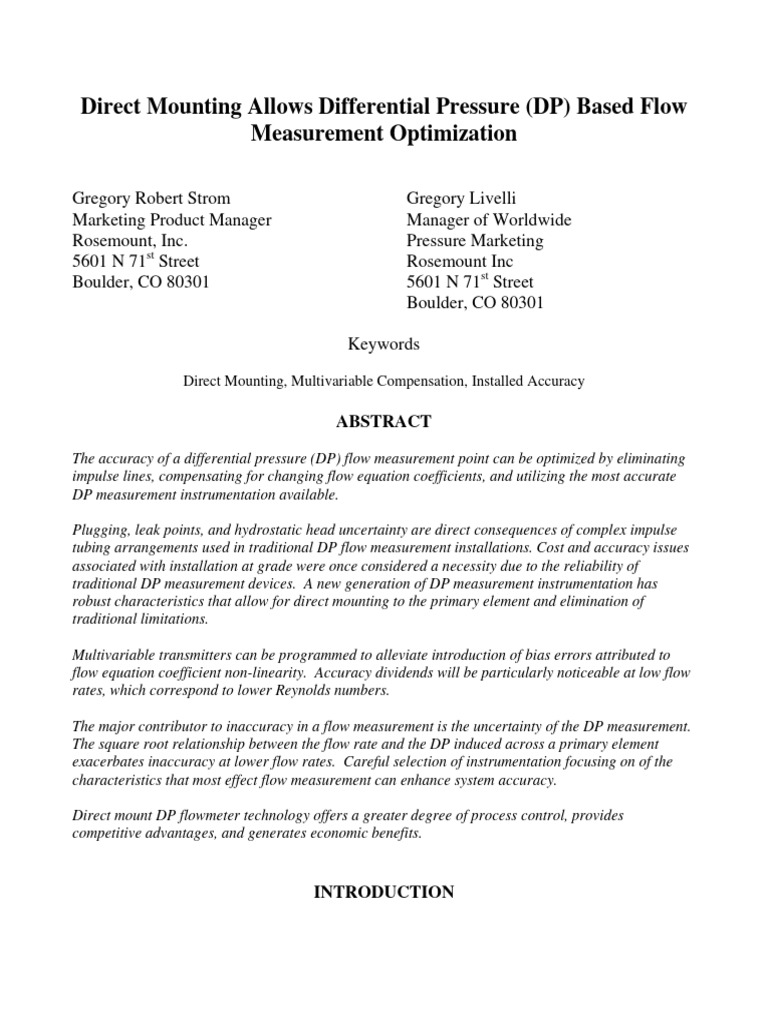 Optimizing DP Flow Measurement Accuracy | PDF | Flow Measurement ...