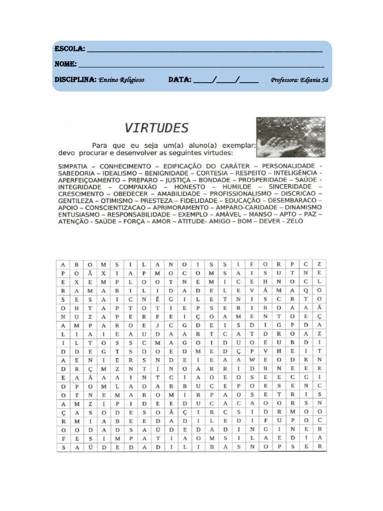 Caça Palavras: Valores e Virtudes | PDF | Carreira e Crescimento