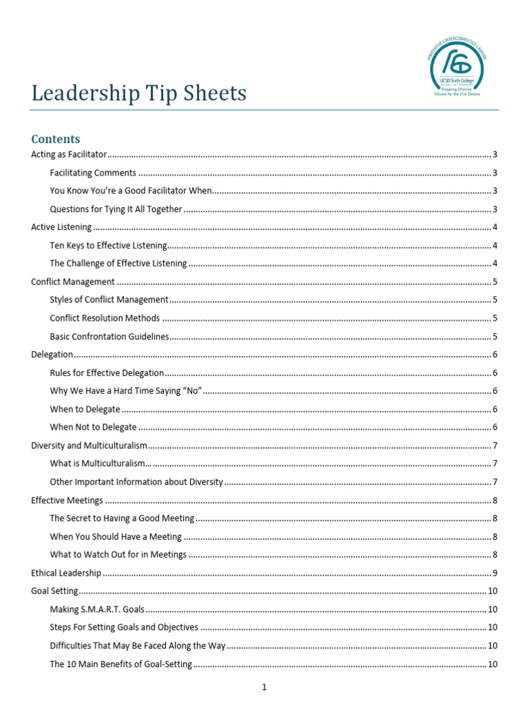 Leadership Tip Sheets | PDF | Goal | Goal Setting