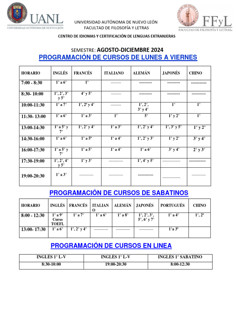 Programacion de Cursos Agosto Diciembre 2024 | PDF | Lingüística | Idiomas