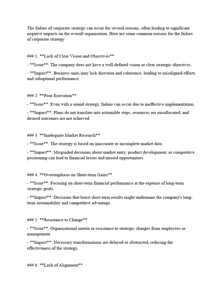 Corporate Strategy Failures Explained | PDF | Strategic Management ...