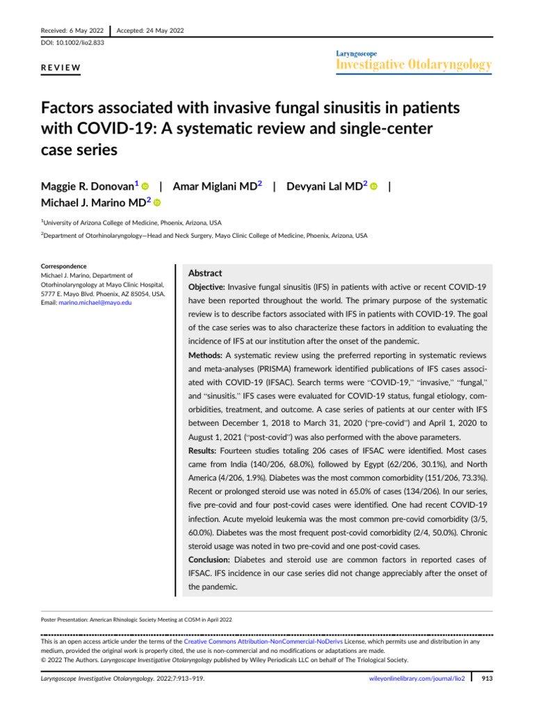 Invasive Fungal Sinusitis in COVID-19 | PDF | Comorbidity | Systematic ...