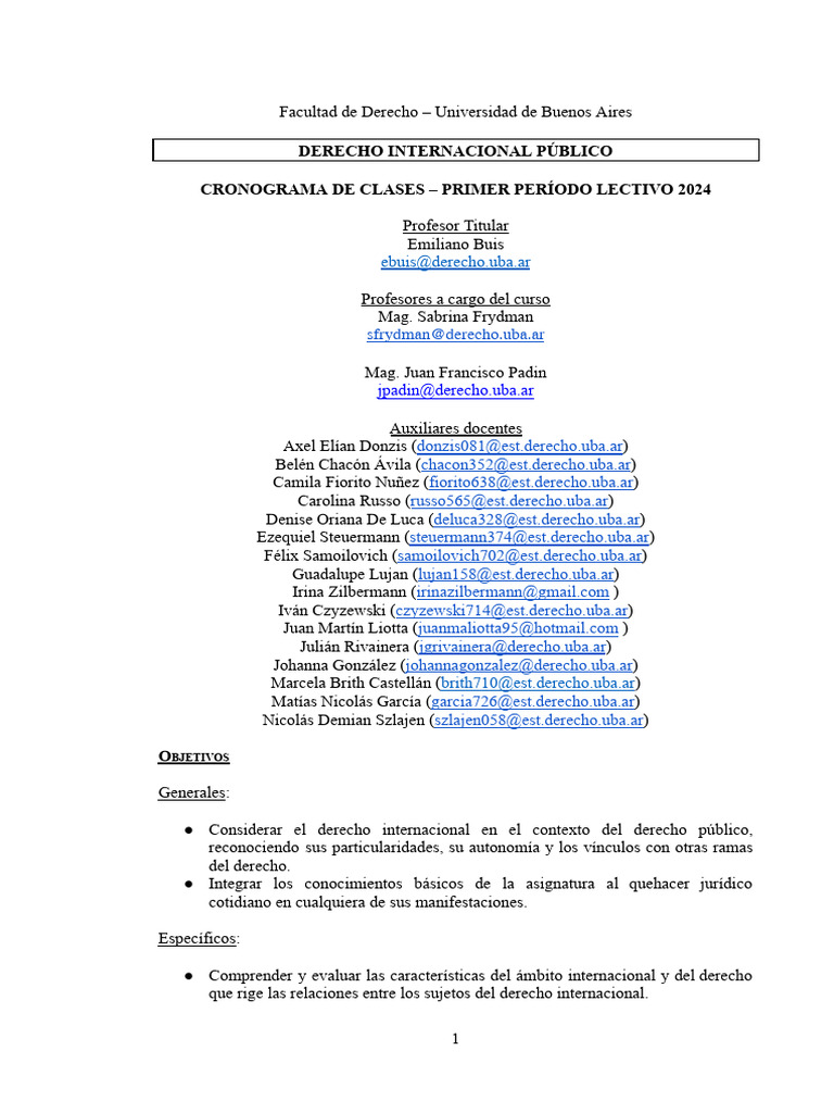 Facultad de Derecho - Cronograma 2024 1er Cuatrimestre DIP | PDF ...