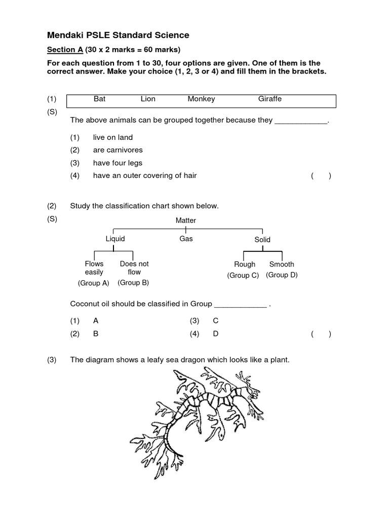 Mendaki PSLE Science Practice Paper | PDF | Breathing | Potential Energy