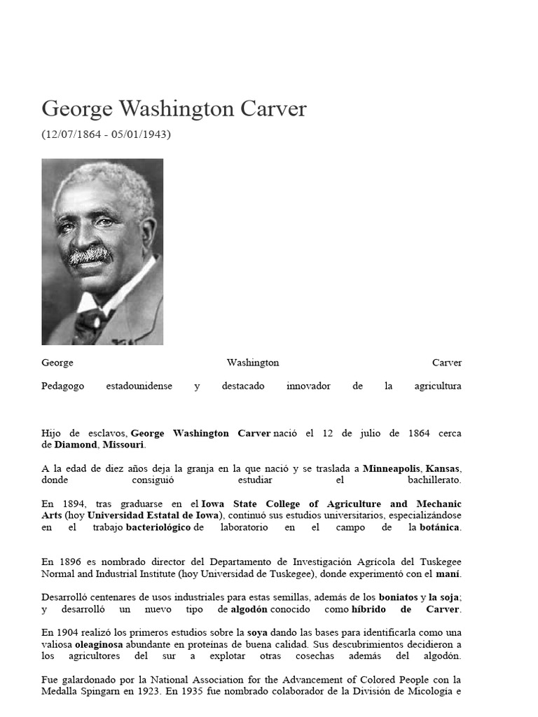 Innovaciones agrícolas de George Carver | PDF