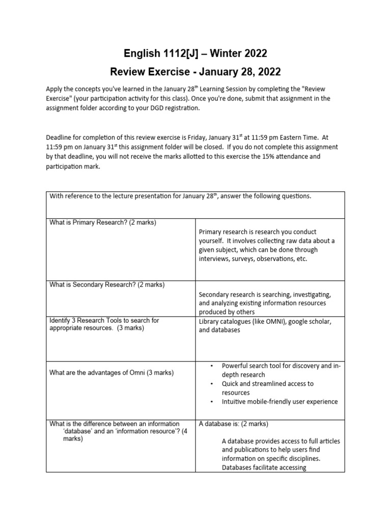 Review Exercise - January 28 | PDF | Information | Bibliography