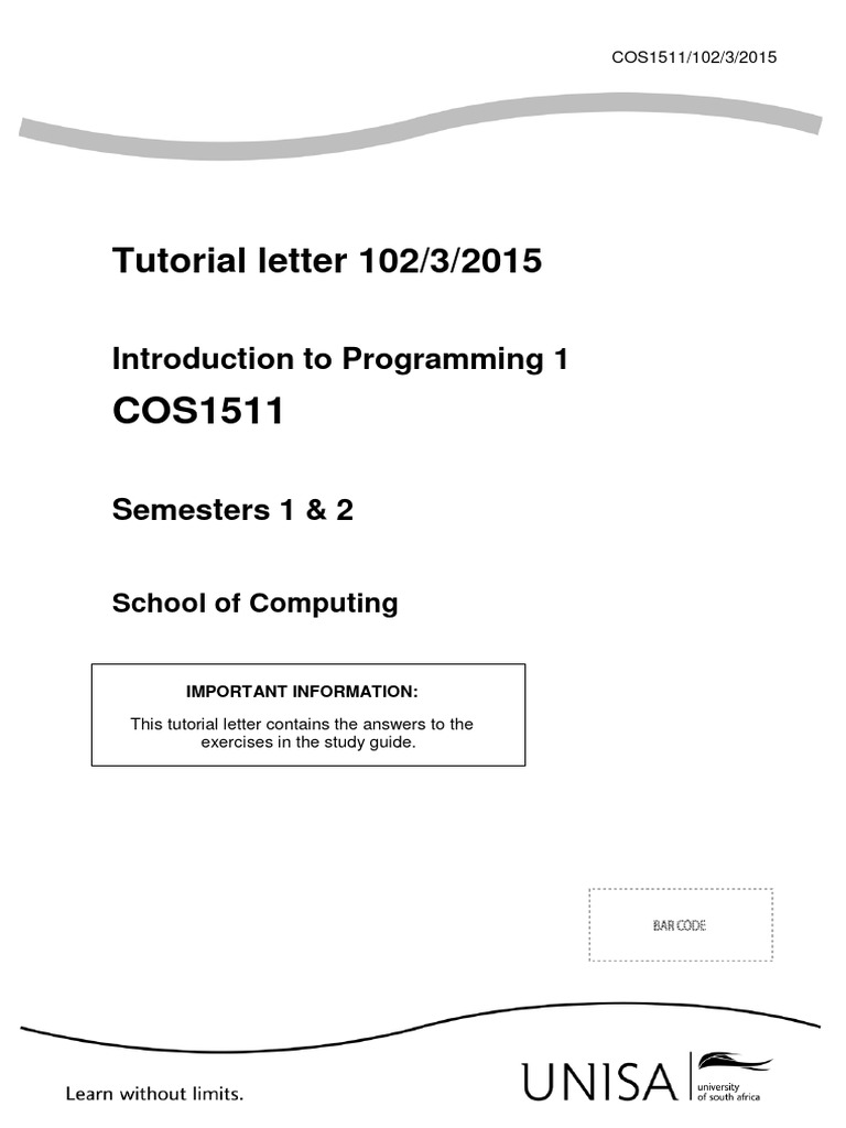 COS1511 Programming Exercises Guide | PDF | Namespace | Computer Science