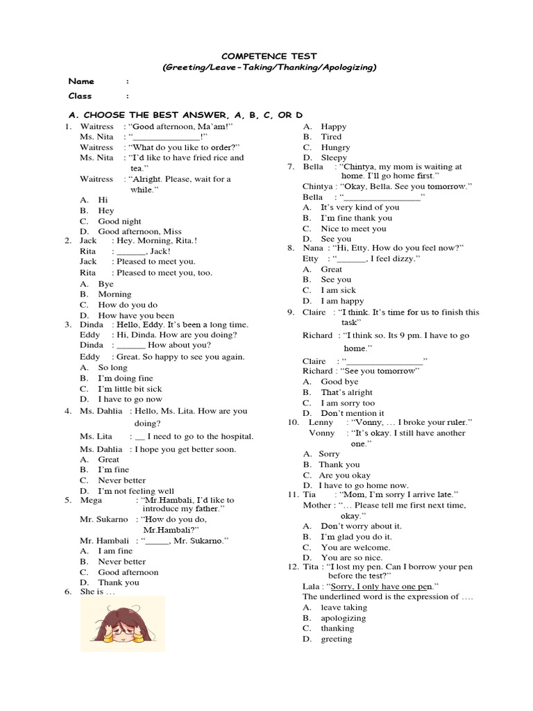 Competence Test: Greetings & Apologies | PDF