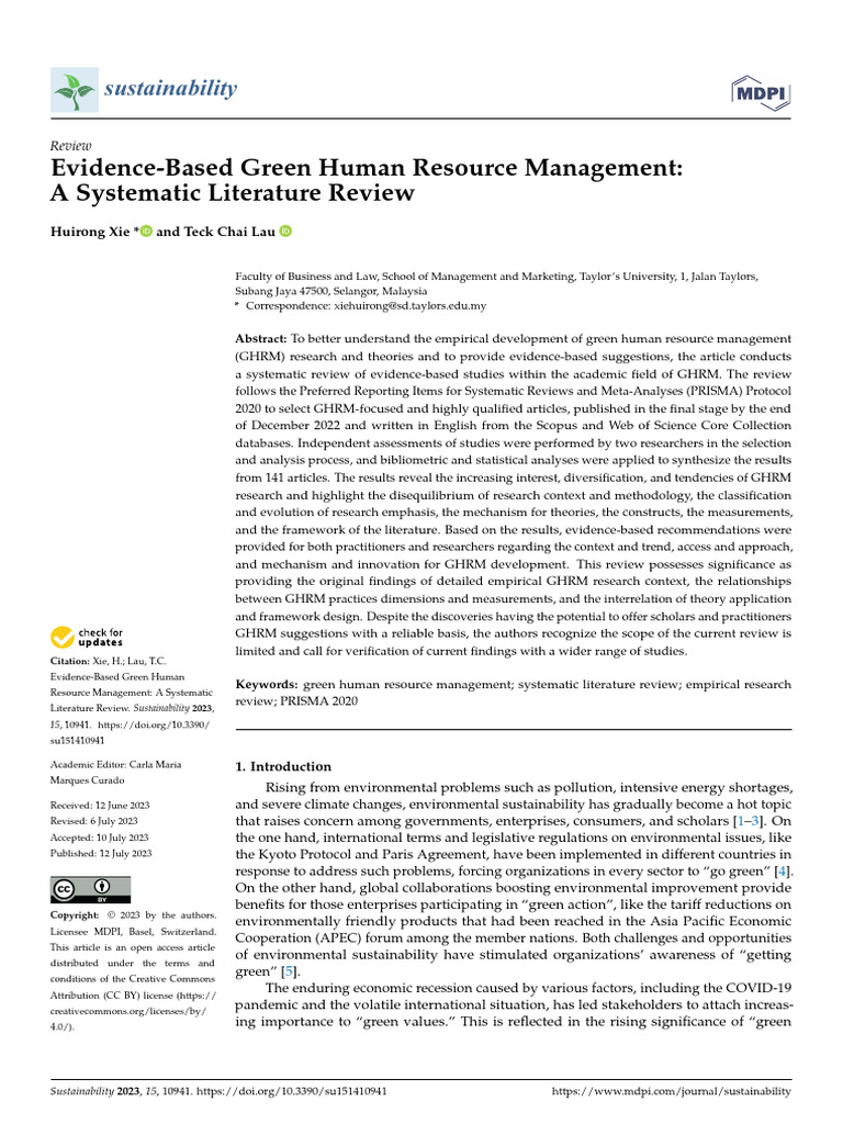 Sustainability 15 10941 | PDF | Systematic Review | Sustainability