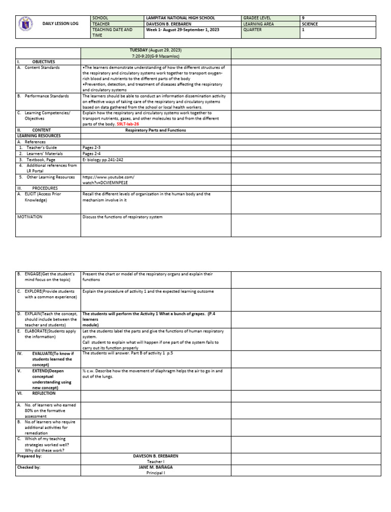 Daily Lesson Log Week 1 Pdf Learning Teachers