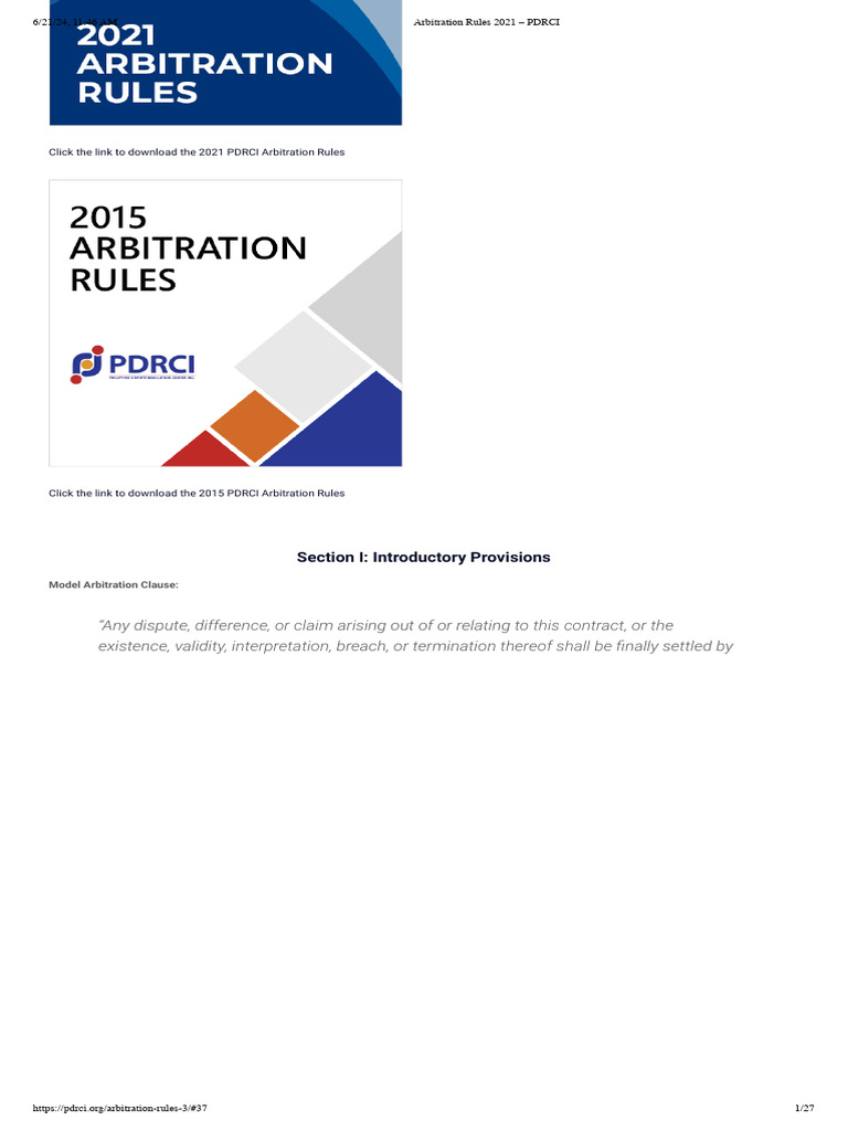 Arbitration Rules 2021 - PDRCI | PDF | Arbitral Tribunal | Arbitration