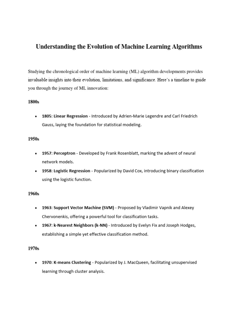 Understanding The Evolution of Machine Learning Algorithms | PDF ...