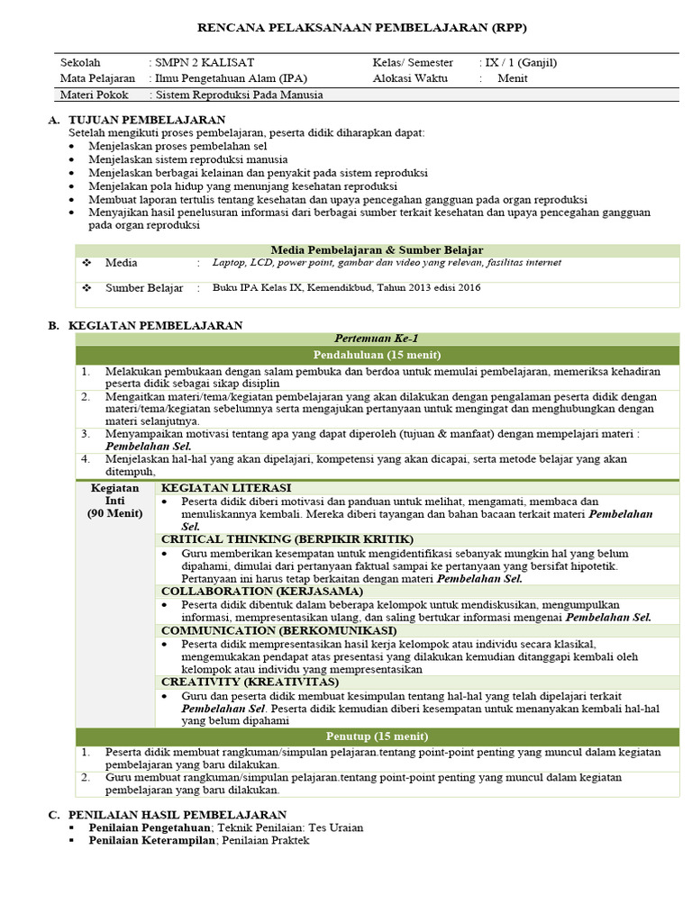 Rpp Ipa 1 Lembar Sms 1 Pdf