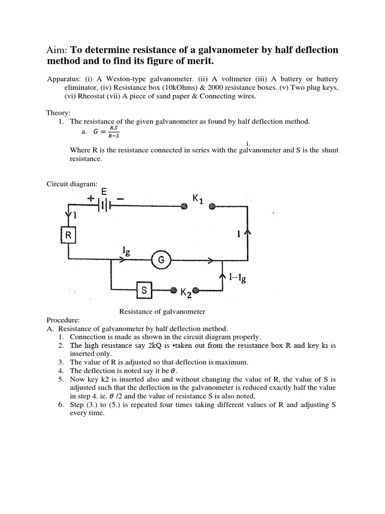 App Phy 2 Lab Expt 7 Half Delfection | PDF | Electrical Resistance And ...