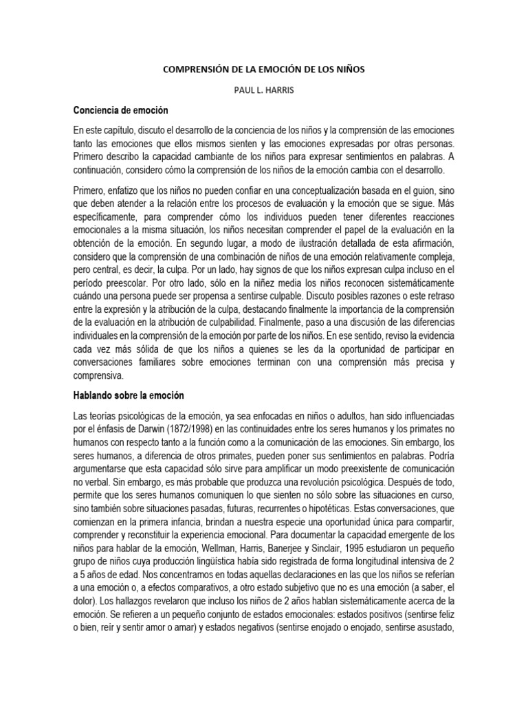 Desarrollo de la comprensión emocional infantil | PDF | Las emociones ...