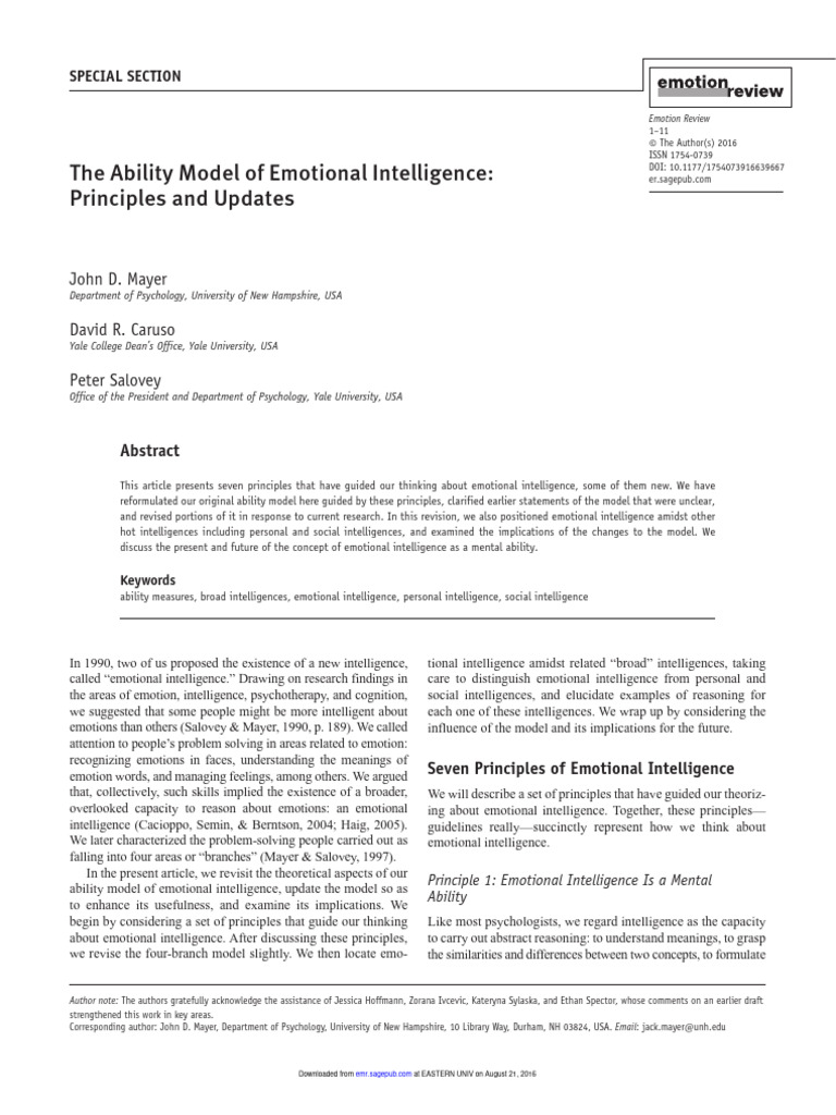 Salovey and Mayer Ability Model | PDF | Intelligence | Emotional ...