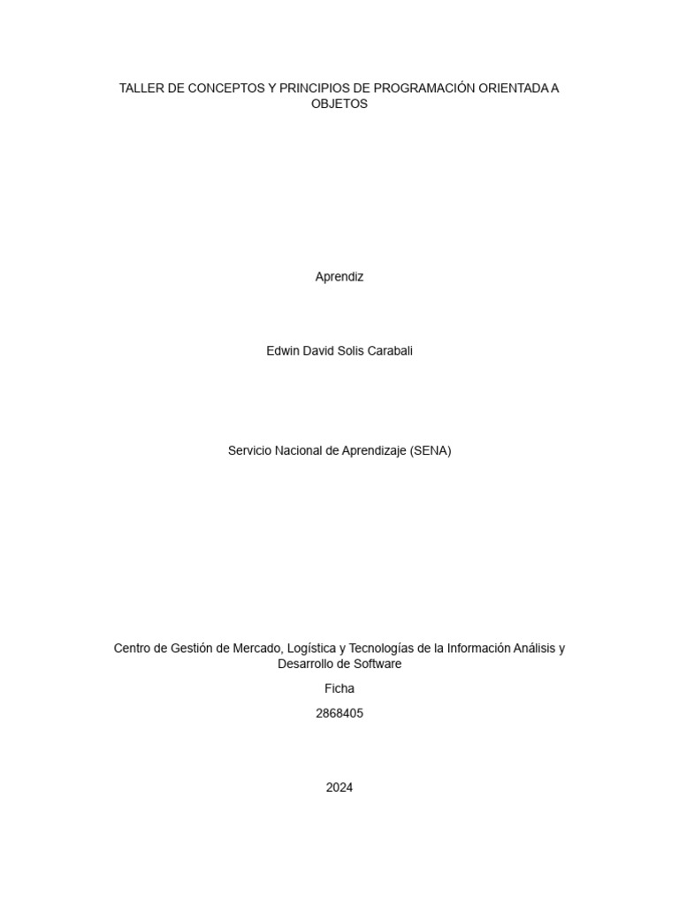 Taller de Conceptos y Principios de Programación Orientada A Objetos ...