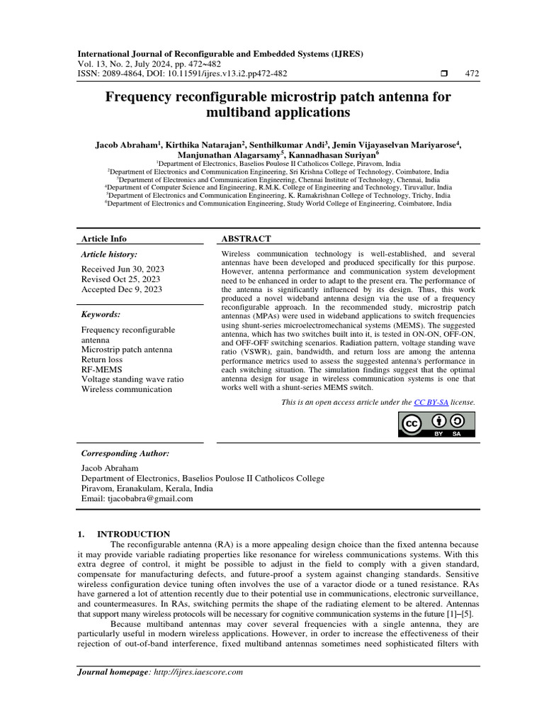Frequency Reconfigurable Microstrip Patch Antenna For Multiband ...