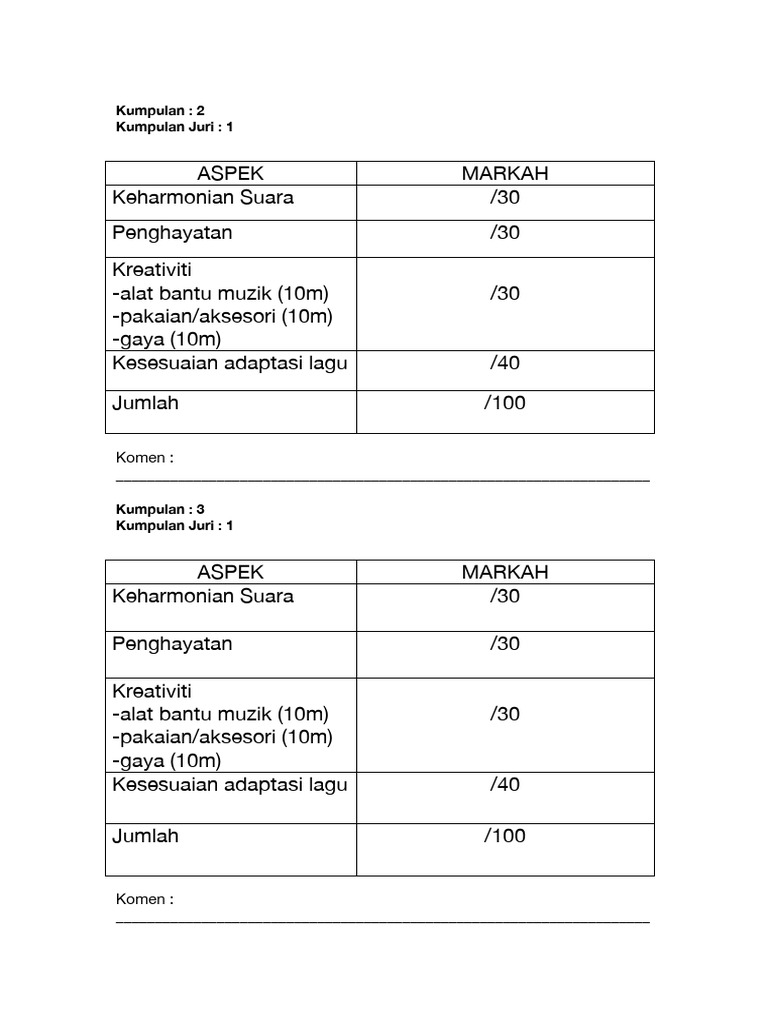 Borang Markah | PDF