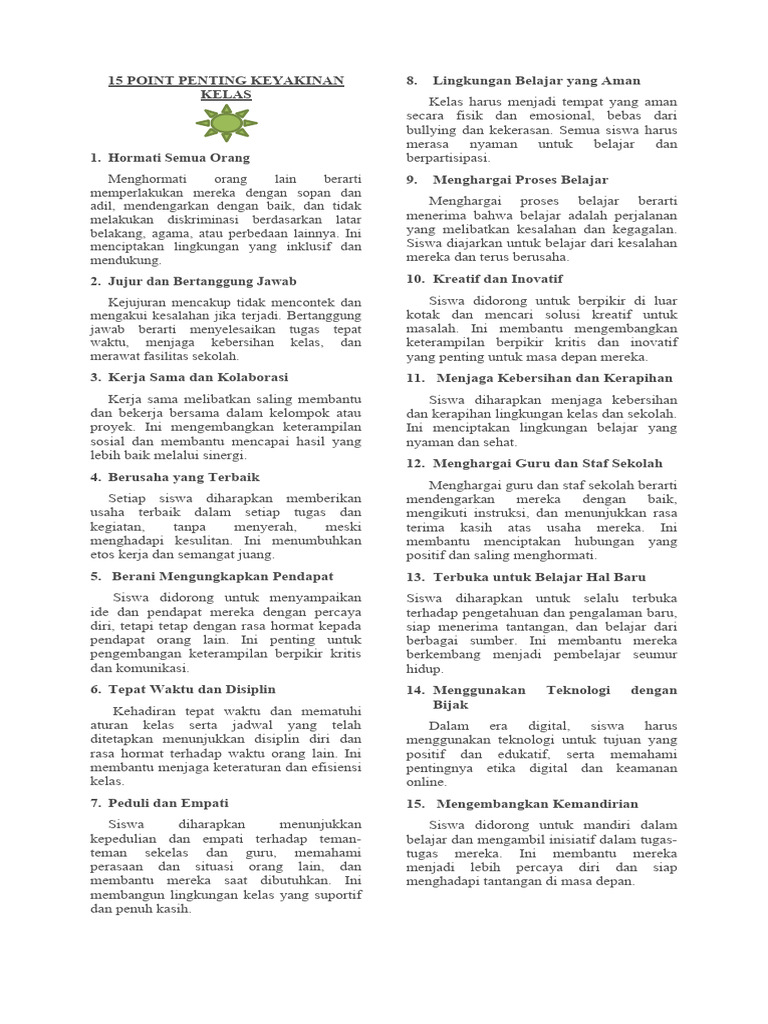 15 Point Penting Keyakinan Kelas | PDF | Karier & Perkembangan ...