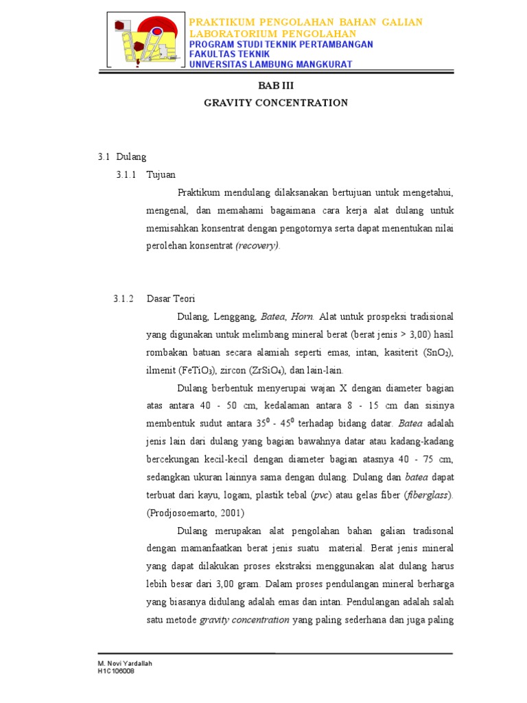 Praktikum Dulang: Teknik Gravity Concentration | PDF