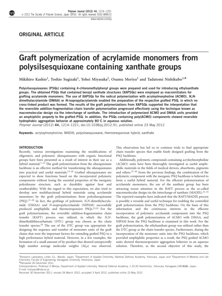 Graft Polymerization of Acrylamide Monomers From Polysilsesquioxane ...