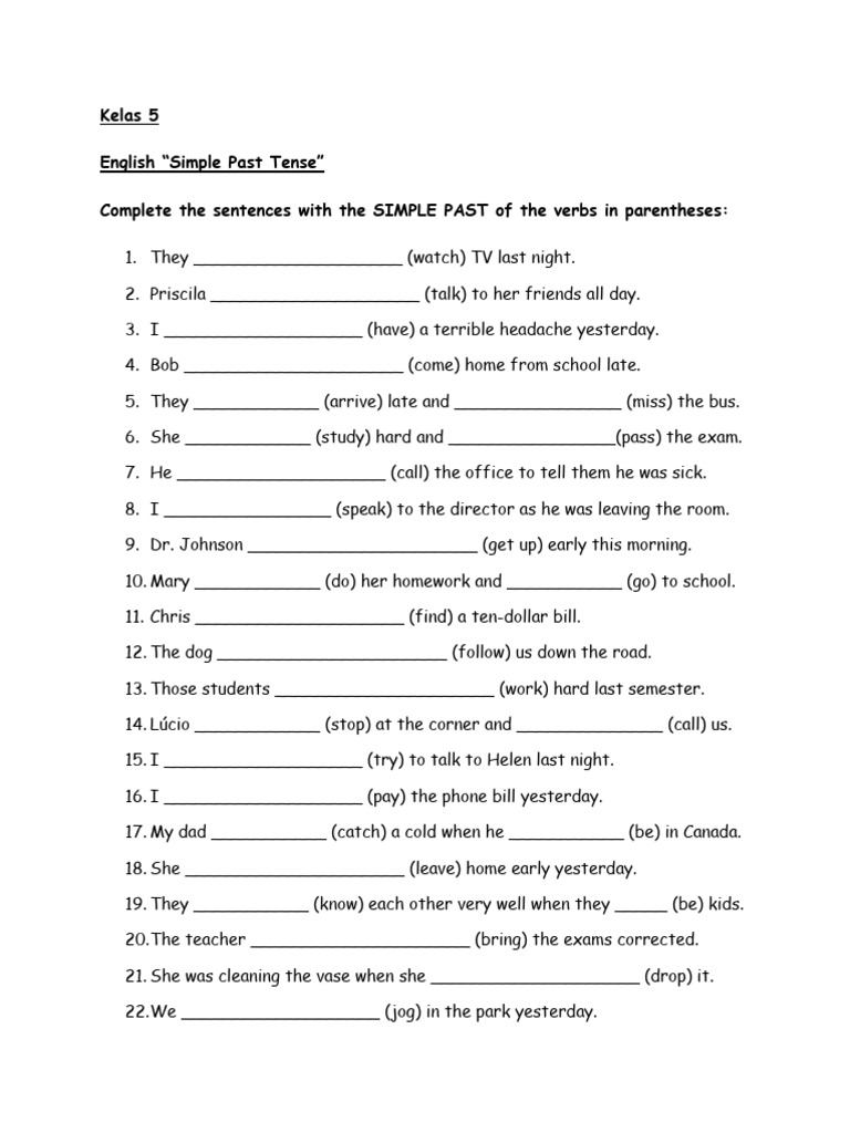 Simple Past Tense Exercises | PDF | Linguistic Morphology | Language ...