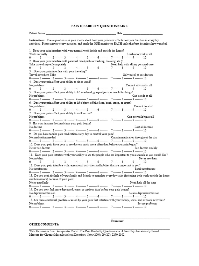 Pain Disability Questionnaire Overview | PDF | Pain | Emotions