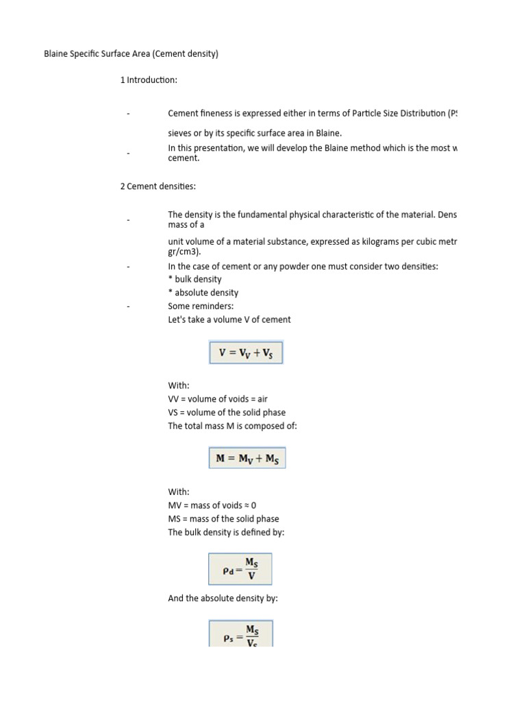 Cement Density & Blaine Method | PDF | Mill (Grinding) | Density