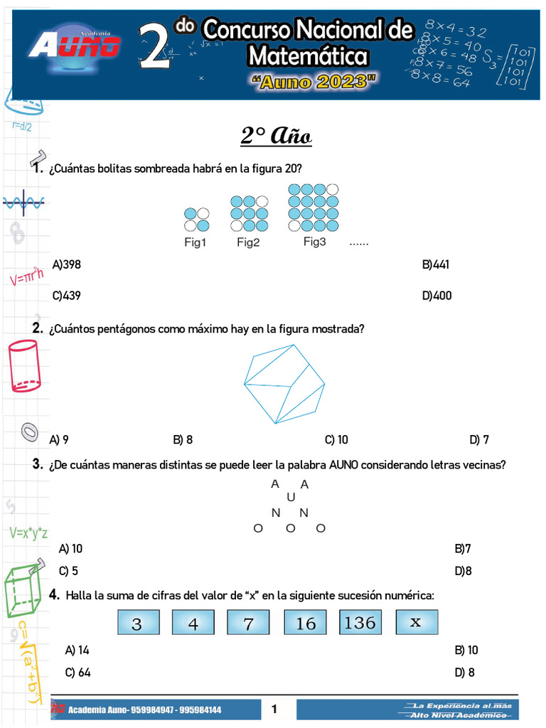 Ejercicios de Matemáticas para 2° Año | PDF | Aritmética | Objetos ...
