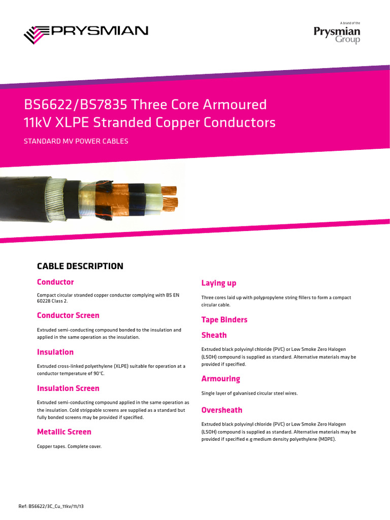 11kV XLPE Armoured Cable Specifications | PDF | Electrical Conductor ...