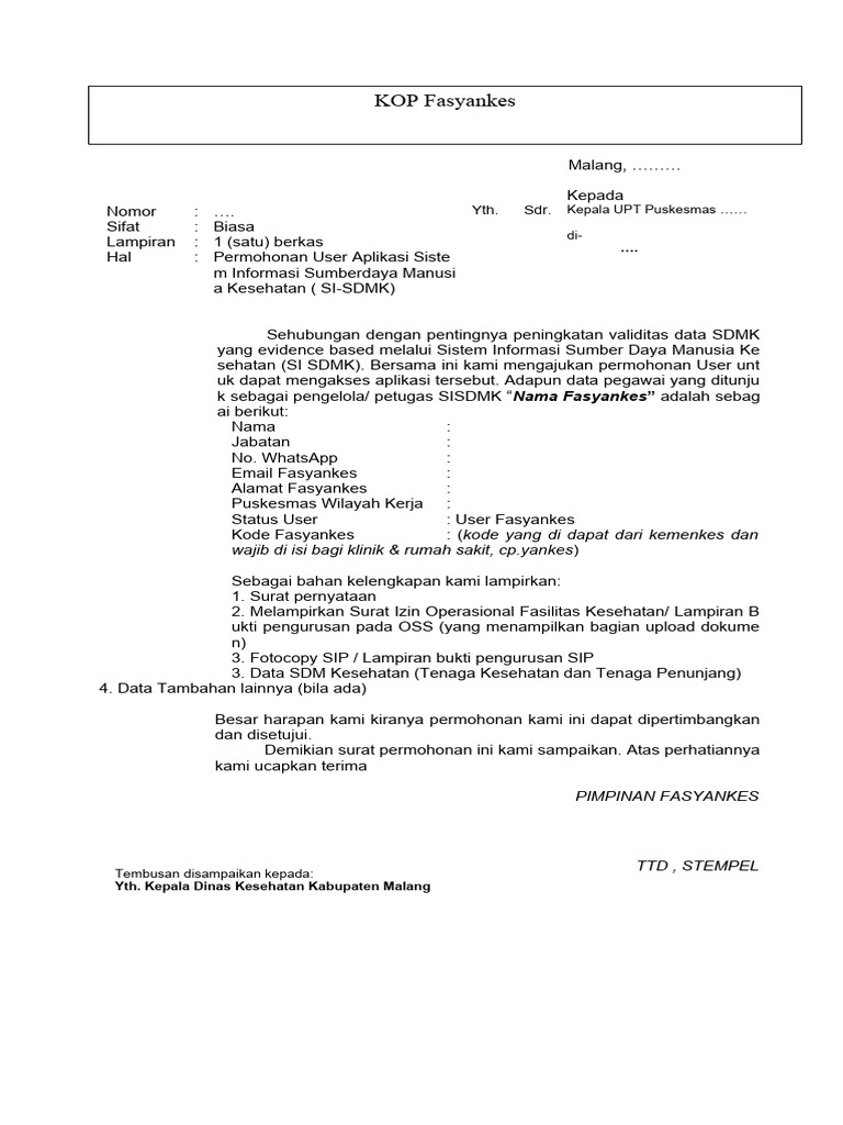 Permohonan Akun SI-SDMK Fasyankes | PDF