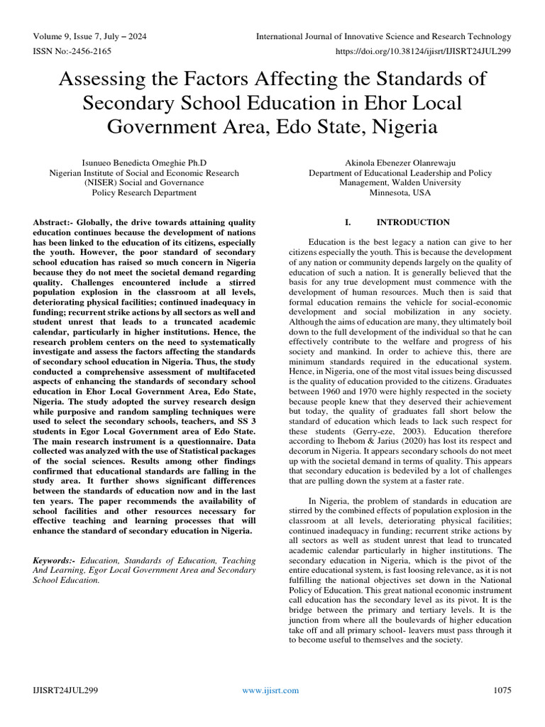 Factors Affecting Secondary Education in Edo State | PDF | Coefficient ...