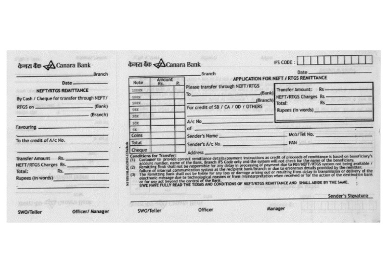 Canara Bank RTGS NEFT English Form | PDF