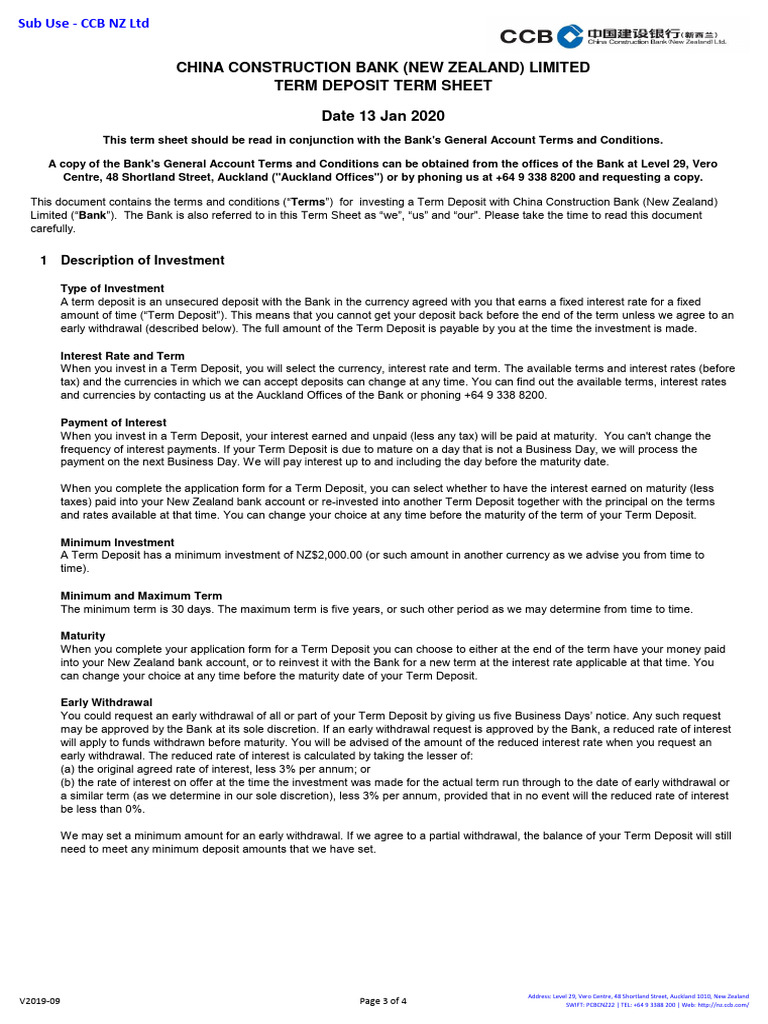 CCB NZ Term Deposit Investment Guide | PDF | Banks | Interest