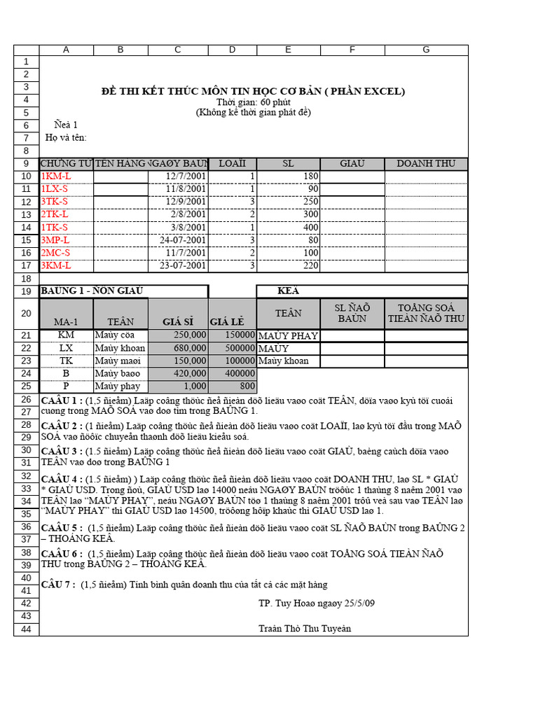 Bai KT KT Mon Excel | PDF