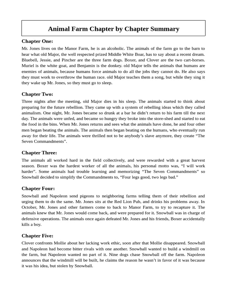 Animal Farm Chapter Summaries | PDF