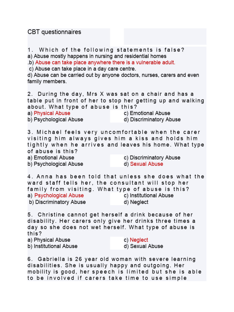 1 cbt sample questionnaires pdf leadership nursing
